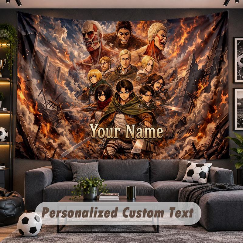 Wall Hanging Tapestry Custom NameAttack on Titan Pattern Personalized Printed Fabric Wall Decor