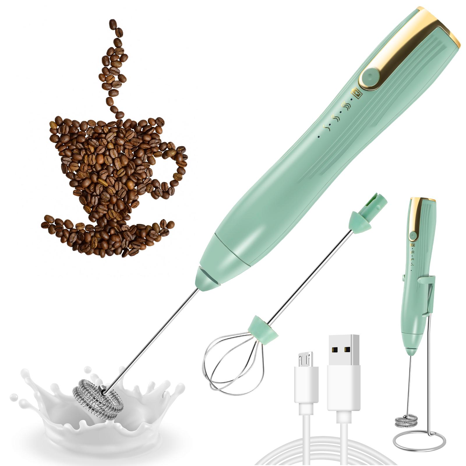 

Беспроводной электрический вспениватель молока, венчик для взбивания яиц, ручной блендер для кофе, шейкер для молока, миксер для взбивания яиц, блендер для еды, перезаряжаемый через USB зелёный