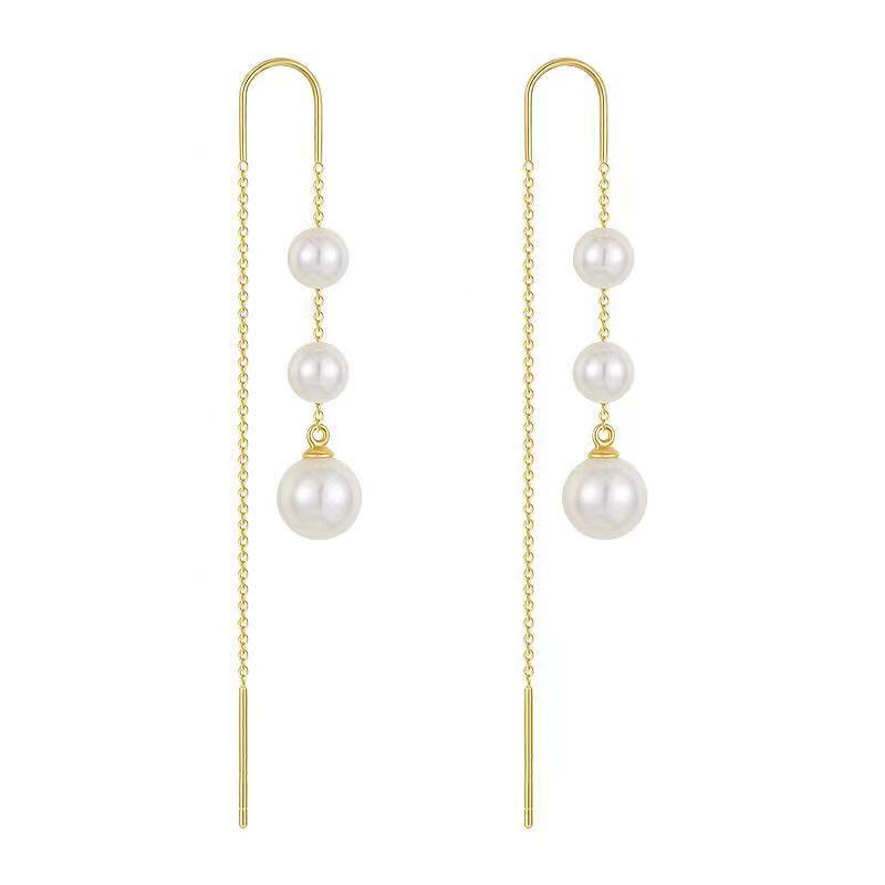Korean Elegant Imitation Pearl Long Dangle Earrings for Women Temperament Crystal Tassel Earring Bride Wedding Jewelry Wholesale