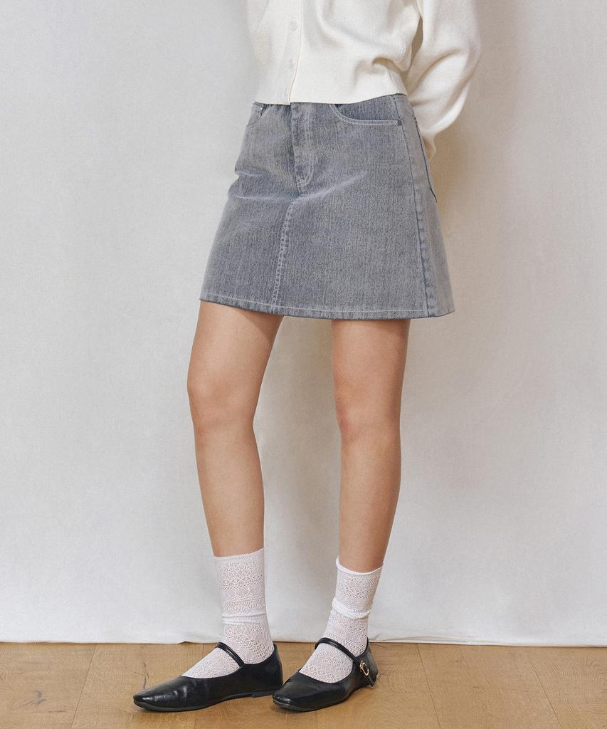 Deketeuumeon [Velvet Denim] Velvet Mini Skirt Dcsk007Fogblue
