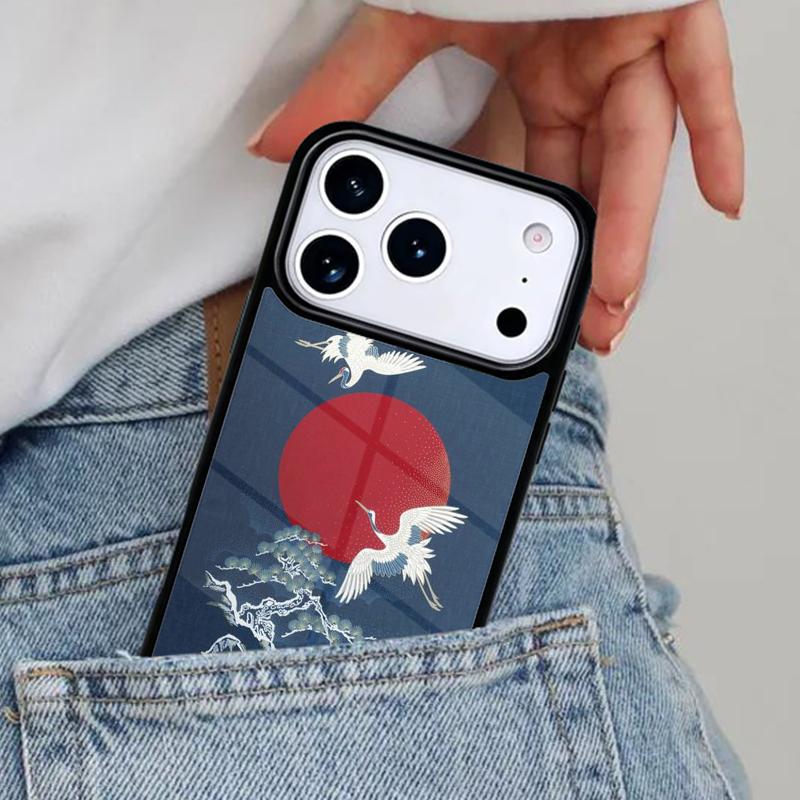 Japanese Cranes Art Phone Case for iPhone 16e 15 14 13 12 17 Pro Max Plus Air 17pro Cover Coque
