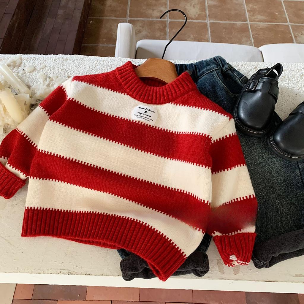 Children's Sweater Winter Boys' Warm Knitted Sweater Top Bottom Coat
