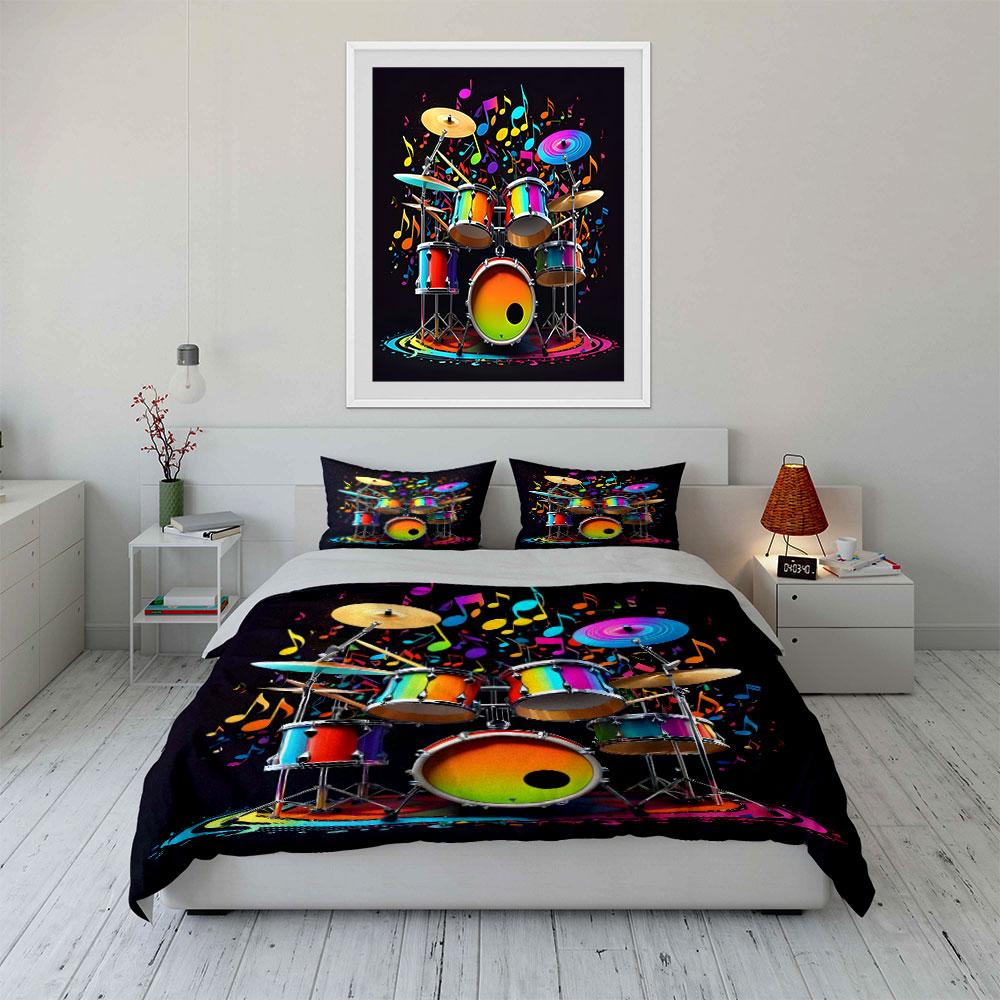 Colorful Drum Set For Musicians Multiple Sizes Kid'S And Adults' Bedroom Exquisite 3Pc Bedding Set, Gift