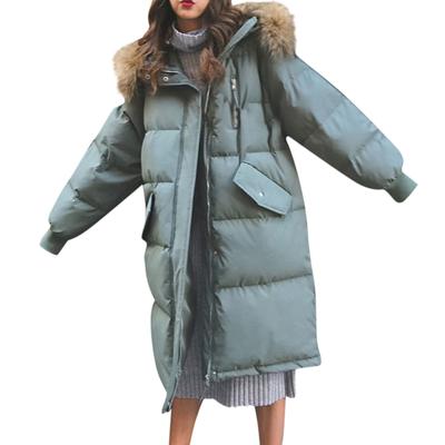Women's Solid Color Long Sleeve Large Size Down Cotton Coat Mid Length Loose Hooded  Coat