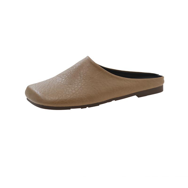 Female Shoes Low Ladies' Slippers Cover Toe Shallow Luxury Slides Loafers PU Mules for Women 2024 New Designer Flat Fashion Fabr