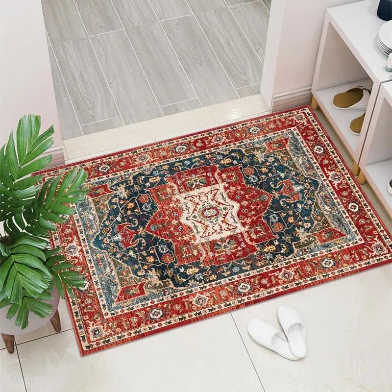 1PC Vintage Red Living Room Rug Area Rug Washable Boho Rugs Carpet Non-Shedding Throw Rug for Farmhouse Indoor Kids Playroom