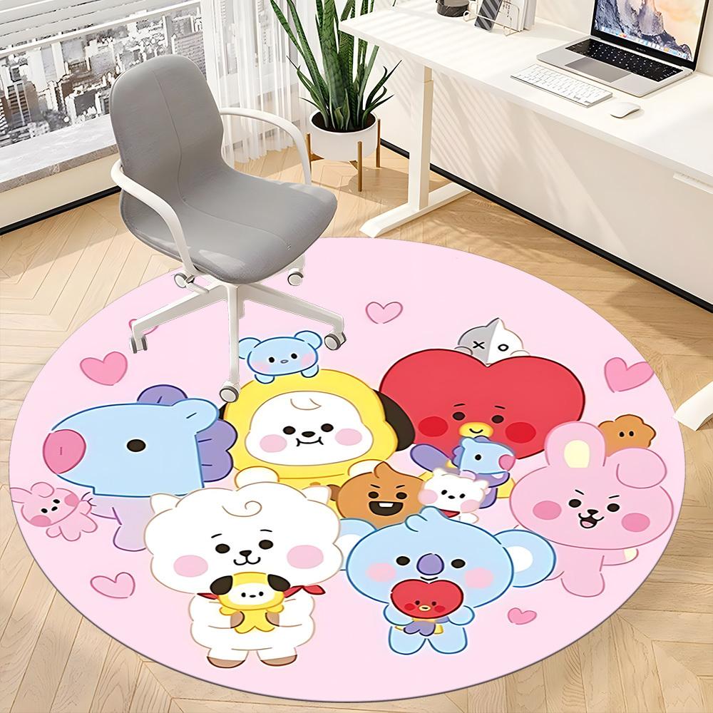 1PC BT21 Characters Office Round Rug, Non-slip, Soft and Durable Office Rug for Interior Decoration, Perfect for Office Yy250915101