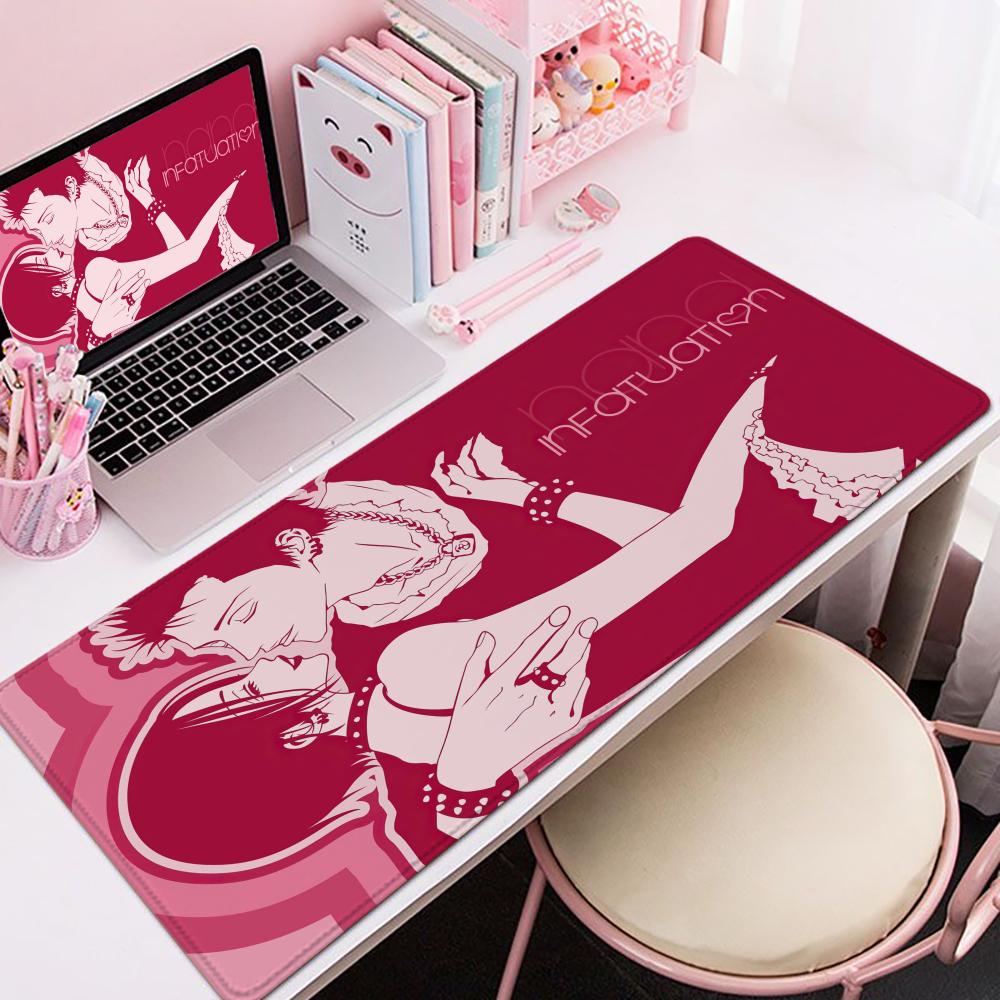 Gaming Mouse PadLarge Desk Mat Antislip Base Stitched Edges Red Sakura Anime Girl Print Keyboard Pad for Gamer Office Home