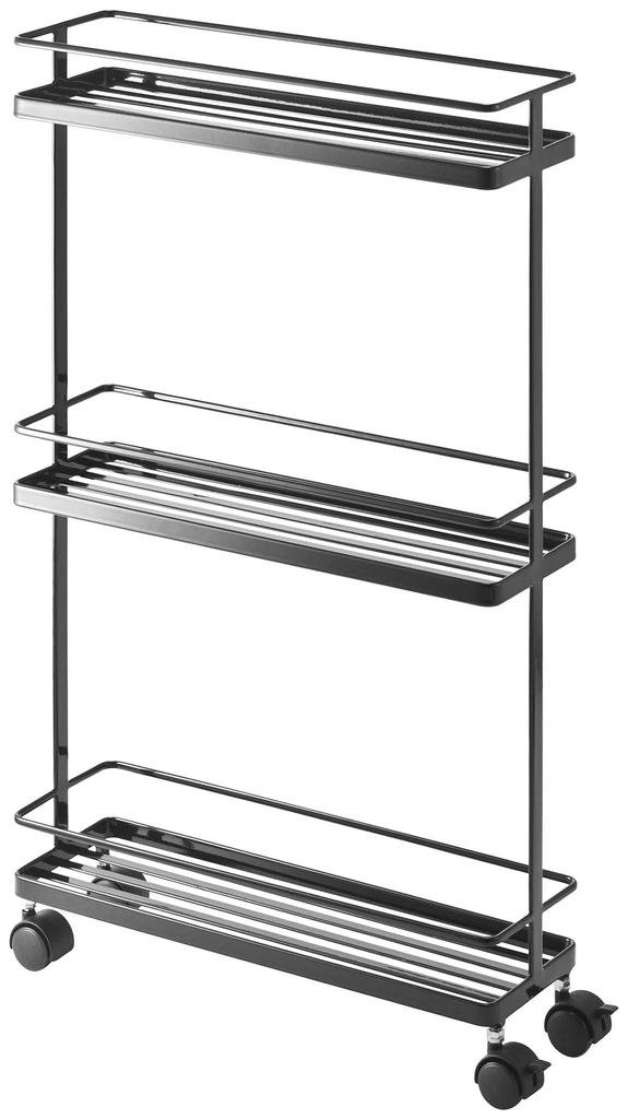 Yamazaki Jitsugyo Slim Kitchen Wagon Black Approx. W38XD12XH66cm Tower [Complete Product Only Casters and Hooks Are Installed by the Customer] 7152