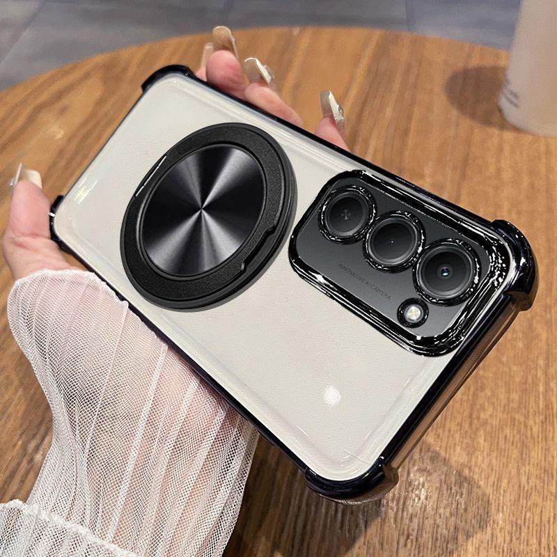 360 Degree Rotating Magnetic Bracket Phone Case For Xiaomi Redmi 15 15C 4G 5G Clear Shockproof Plating Silicone Cover