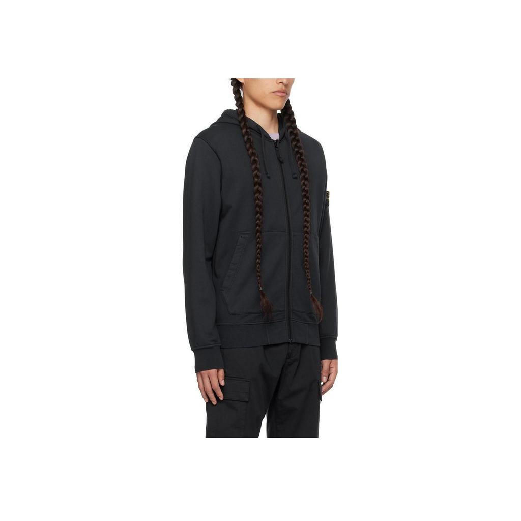 Stone Island Solid Color Logo Print Zip-Up Hoodie Men hoodies Navy-Blue 741564251-V0020