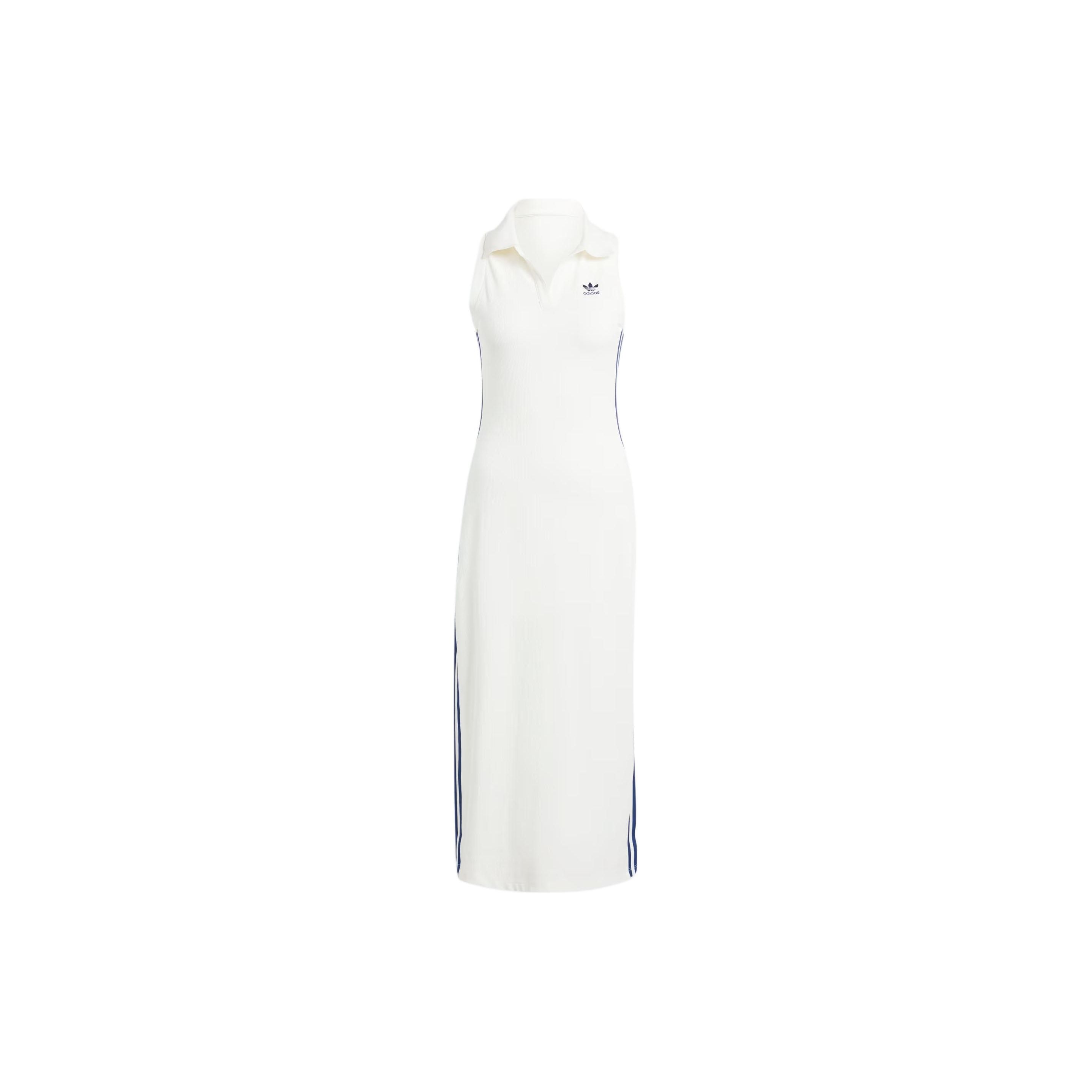 

Adidas Originals Logo Striped Ribbed High-Waist Sleeveless Long Dress Women Daily Sports Casual White IT9860 S