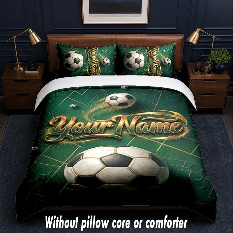 Soccer Theme Custom Text Or Name 3Pcs Bedding Set,1 Flat Sheet & 2 Pillowcases Personalized Home Bedding