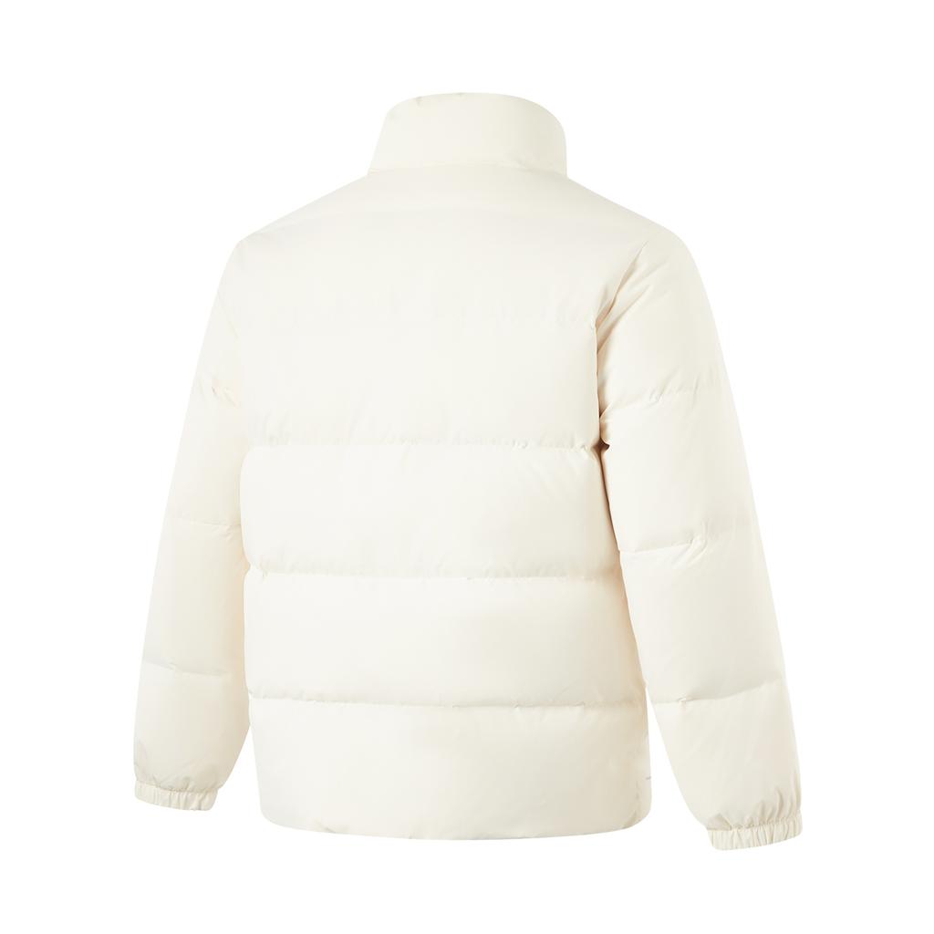 Li-Ning Water-Resistant Solid Color Stand Collar Zipper Comfortable Casual Versatile Short Winter Down Jacket Men Jacket Off-White AYMU097-2