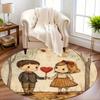 Cartoon boy and girl with love Flannel-printed round floor mats are slip-resistant Suitable living room terrace garden carpets