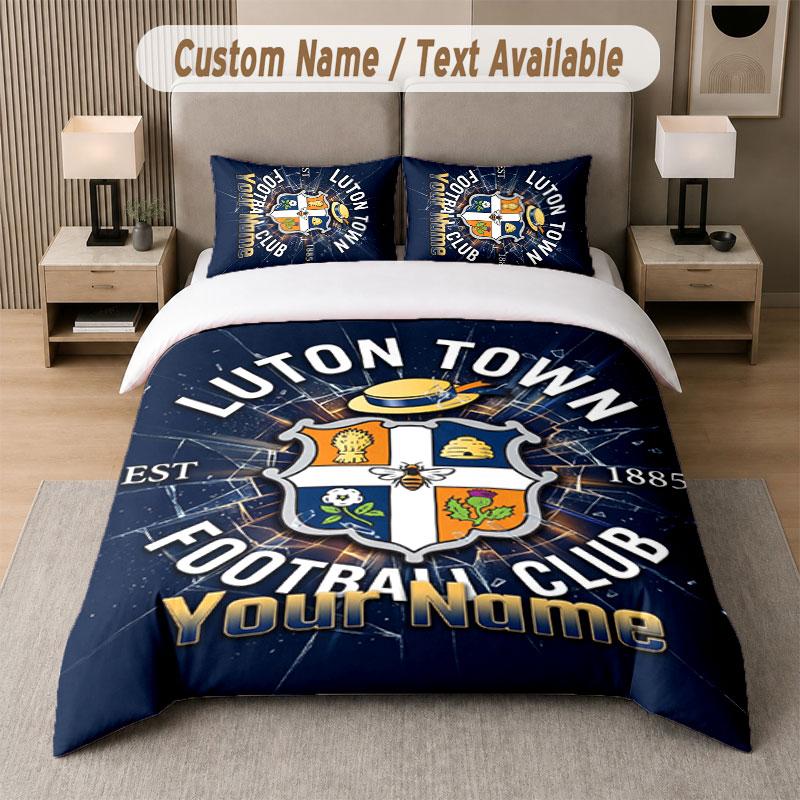 Benutzerdefiniertes Bettwäsche-Set Luton Town Muster, Druck Name Text 1 Bettbezug plus 2 Kissenbezüge Heimtextilien