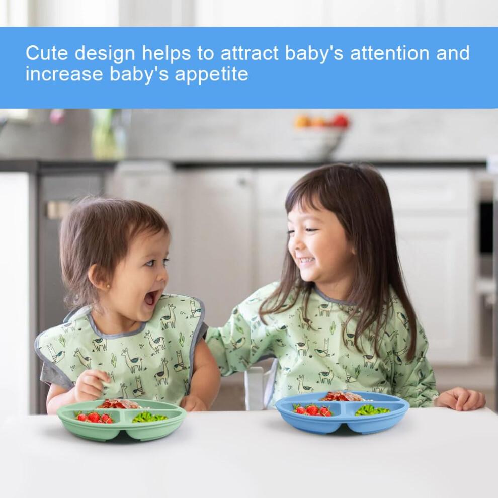 Vicloon Baby Suction Plate, 2Pcs Silicone Baby Suction Plates, Non Slip Silicone Toddler Weaning Plate, Divided Dishes for Toddler Kids Self Feeding,