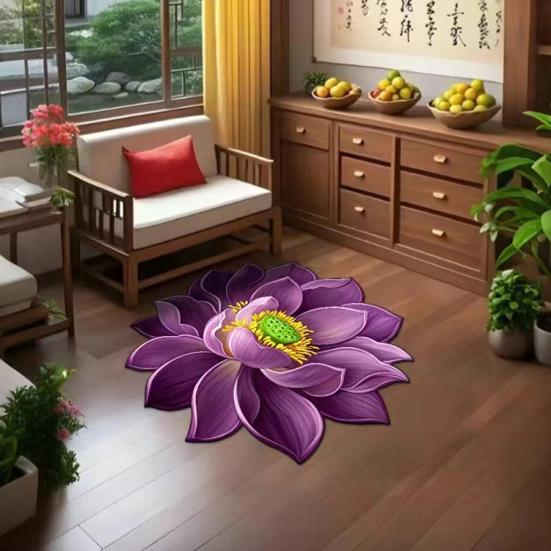 Lotus Flower Shaped Rug 3D Visual Effect Lotus Carpet Absorbent Area Rug with Non-Slip Backing for Bedroom Living Room Bathroom Kitchen