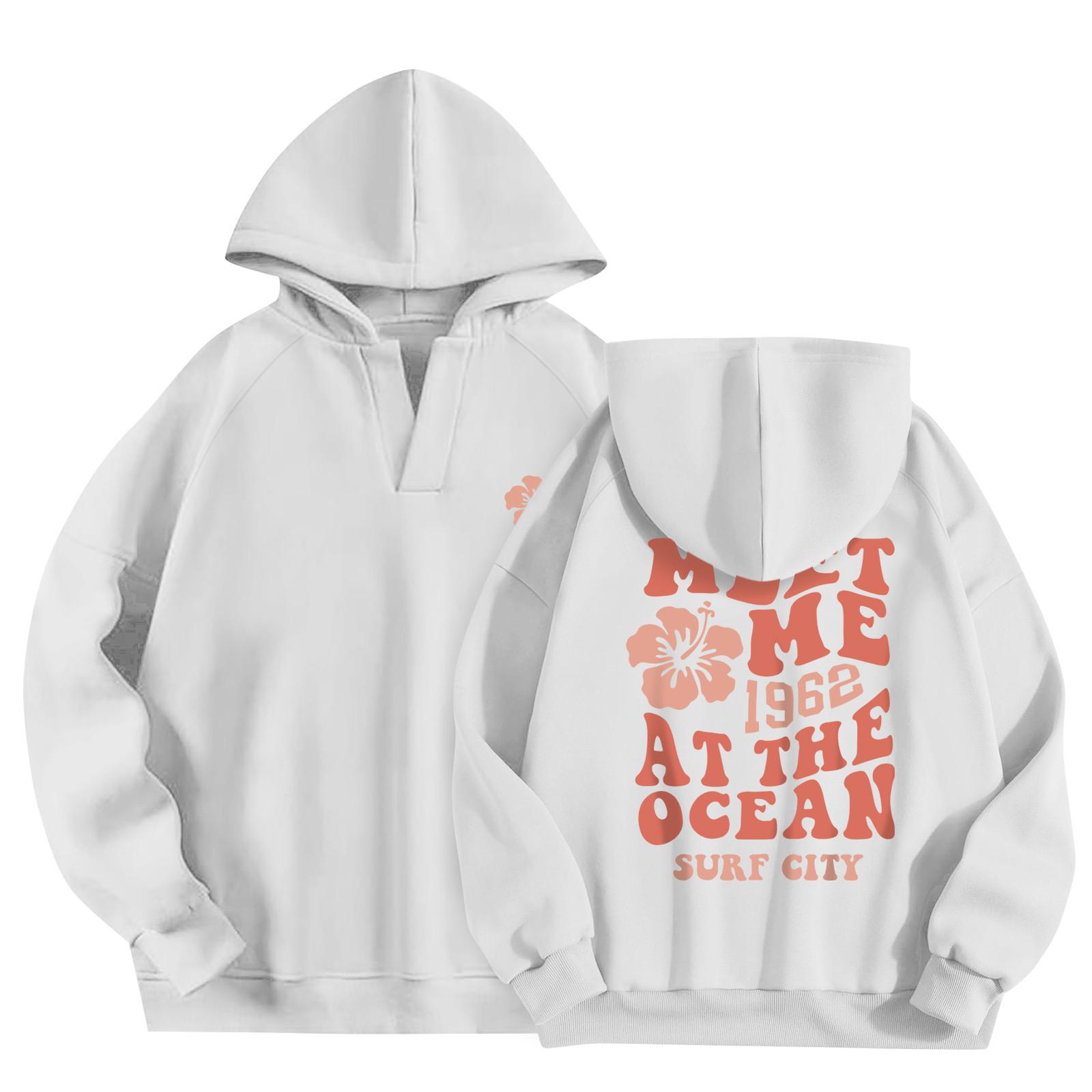 

Толстовки для женщин, осенняя мода, повседневное искусство, цветы, буквенный рисунок, топы с v-образным вырезом, свободные блузки с длинными рукавами XL белый