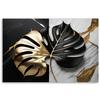 Canvas Print, Monstera Gold and Black On White and Black Background