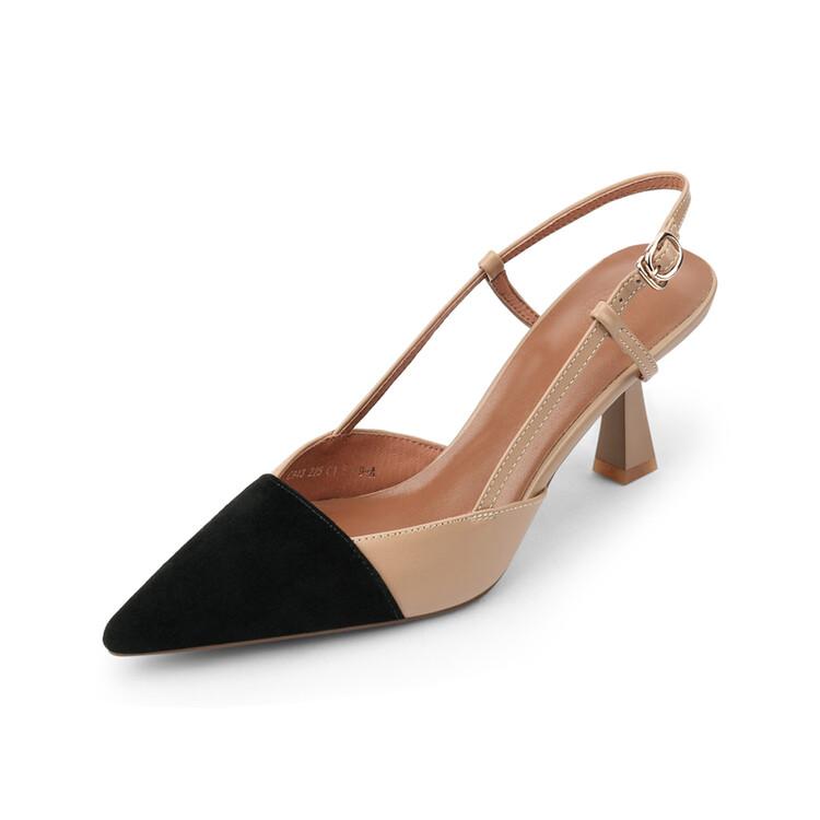 

Fashion NEW Summer Women Sandals Pointed Toe Thin Heel Shoes Mixed Colors High Heels Sheep Suede Leather Shoes for Women Sexy Party Shoe 34 абрикосовый