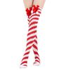 Women's Bowknot Christmas Stockings With Pom-poms Stripes Pattern Knee-high Over-the-knee Socks