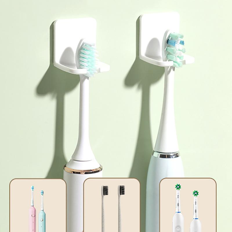 4pcs Toothbrush Holder Wall Mounted Electric Toothbrush Storage Rack Bathrooms Self Adhesive Single Hook Hanging Key Plug Holder