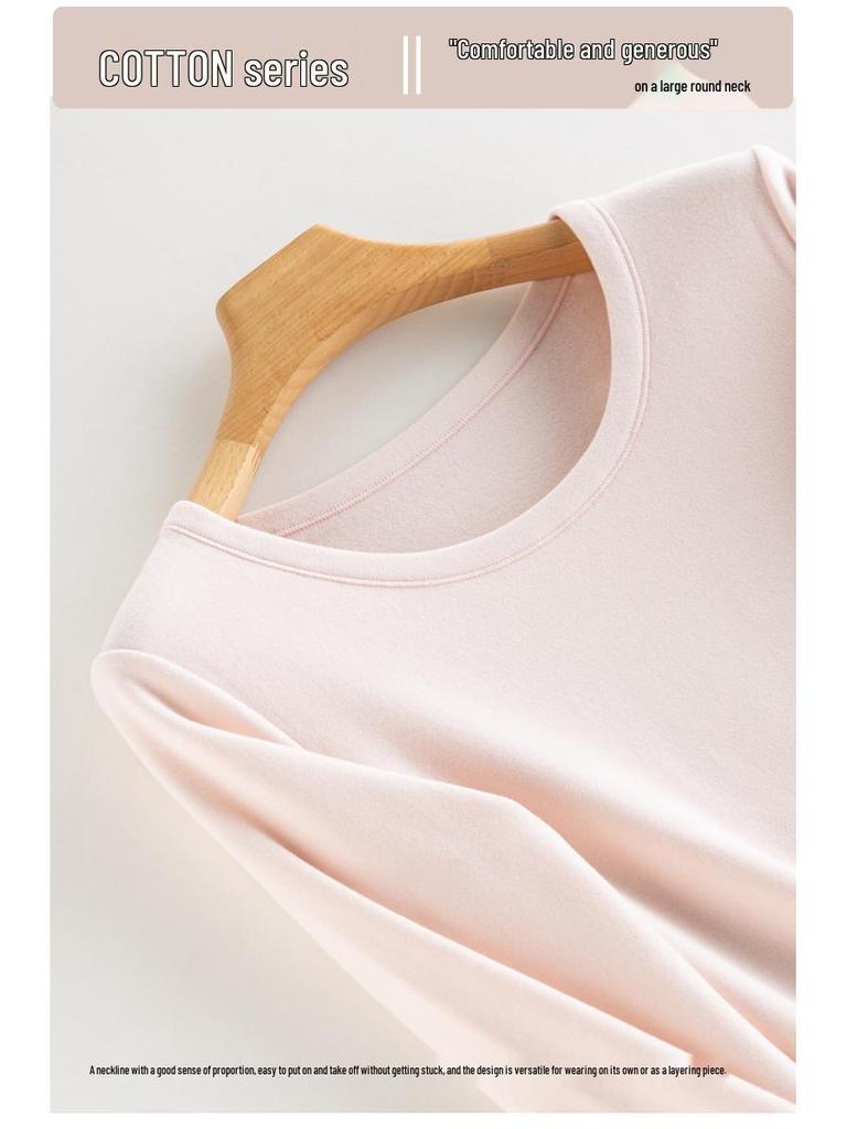 Women's 100% Cotton Antibacterial Long Johns & Underwear Set - Autumn/Winter Warm, Round Neck, Skin-Friendly Base Layer