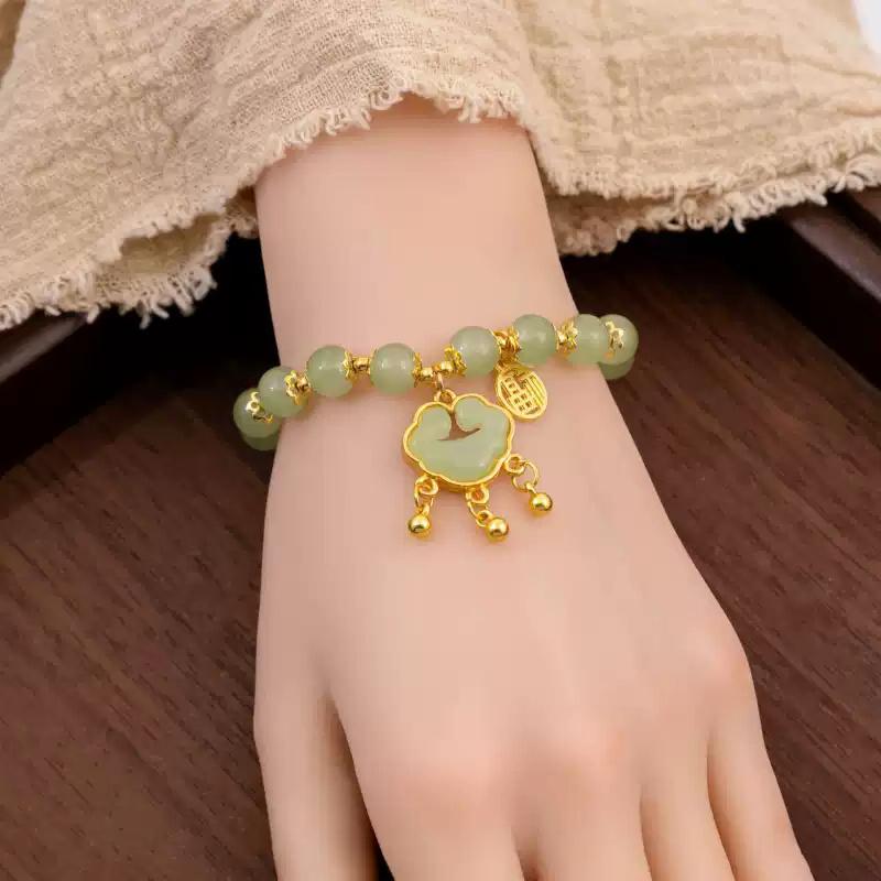 Women  Lucky Bracelet Imitation Hetian Jade Temperament Beaded Bracelet Jewelry Gift