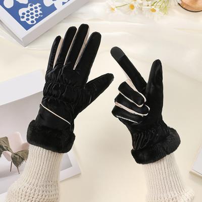 Yousheng 1 Pair Women Cycling Gloves Waterproof Wind-proof Touchscreen Fleece-Lined Gloves Winter Outdoor Cold Weather Warm Thick Full Finger Thermal