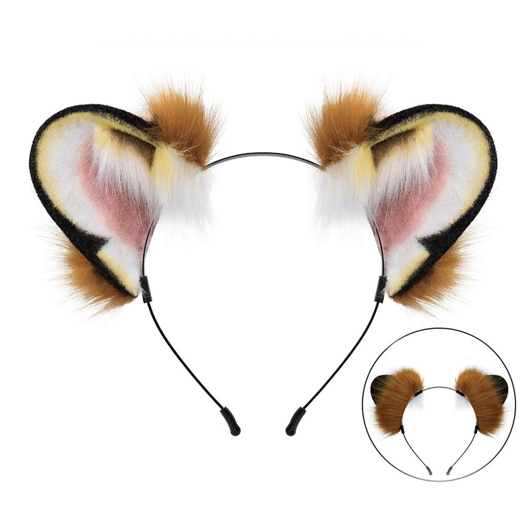 Furry Plush Tiger Ear Headband for Halloween Anime Maid Hairhoop Roleplaying Game Character Hairdband for Photography