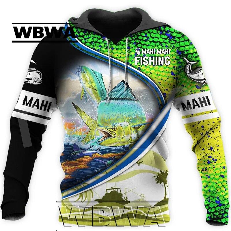 Fishing Love Mahi Mahi Fish 3D Plná velikost tisku Mikina s kapucí Muž Ženy Harajuku Outwear mikina na zip svetr Unisex
