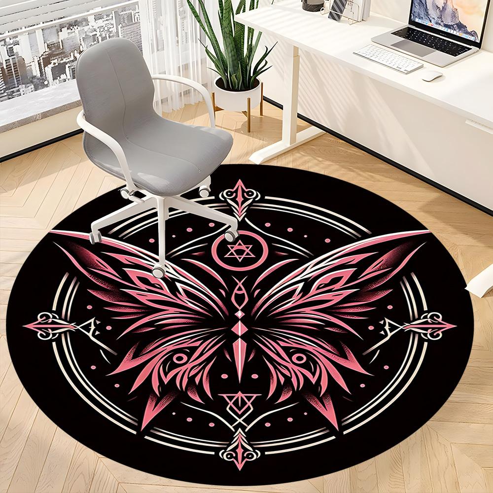 1 alfombra redonda de mandala de mariposa para oficina, debajo de sillas de oficina, dormitorio, sala de estar, decoración del hogar, decoración de habitación, disponible en varios tamaños