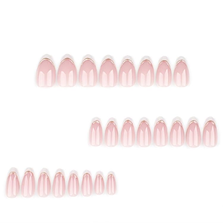 Mandelformade lösnaglar med fransk vita toppar, korta press-on naglar, nagellim, klisternaglar, mode nageldekorering för kvinnor