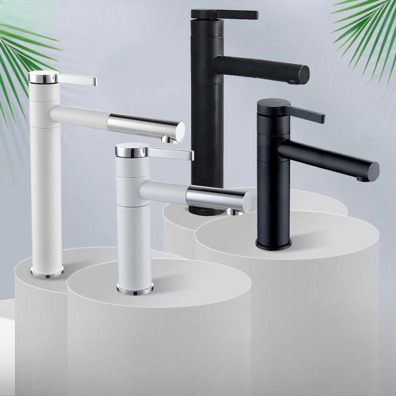 Minimalist Slim Faucet Hot and Cold Water Faucet Basin Mixer Tap Bathroom Faucet Hot and Cold Black Color Bags Bathroom Sink