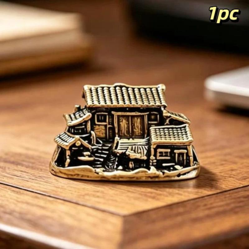 Brass Farmhouse Courtyard Castle Statue Architectural Model Ornament Home Decor Fairy Garden Miniatures Fish Tank Decoration