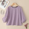 ZANZEA Women Loose Round Neck 3/4 Sleeve Casual Cover Up Blouse