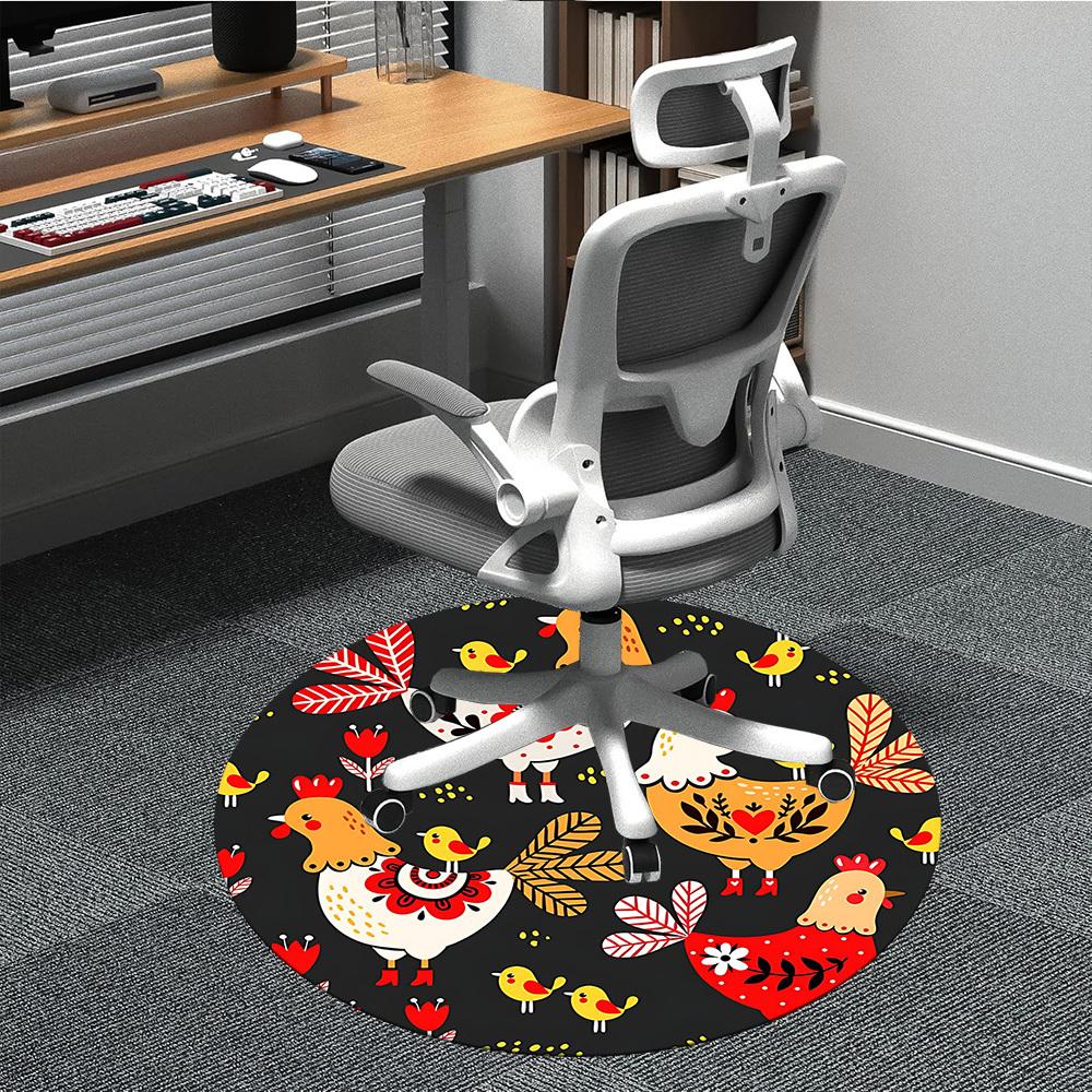 

1pc Chickens Flowers Office Round Area Rug, Indoor Mat Suitable For Office, Under Office Chairs Bedroom Living Room Home Decor, Room Deco 80cm