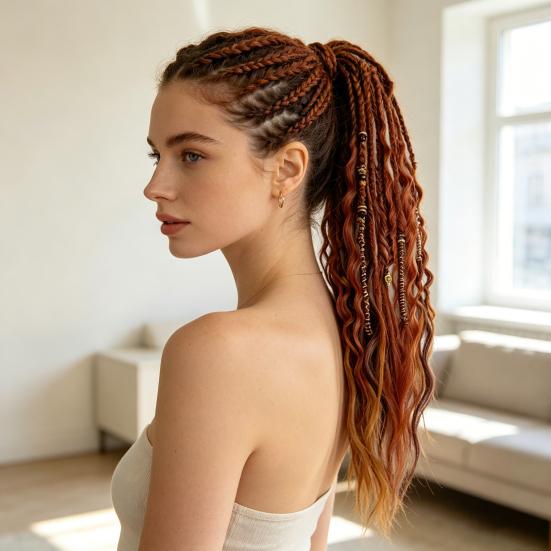 Yousheng Boho Braided Ponytail Extension with Hair Tie Hand-Braided Dreadlock Hair Extensions Long Braids Dreadlocks Wig for Women