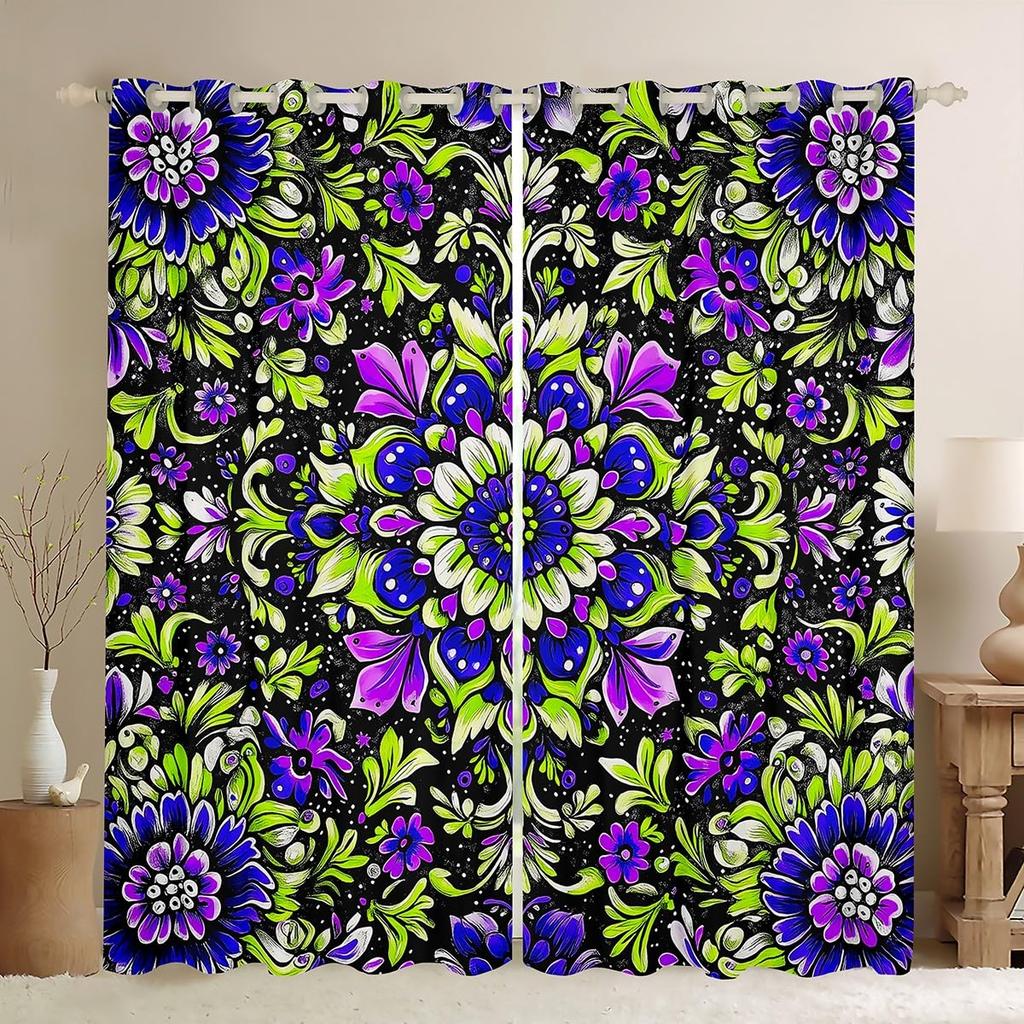 Room Darkening Mandala Curtain Vintage Tribal Exotic Floral Window Curtains Drapes Southwestern Colorful Retro Flower Bohemian Polyester Washable