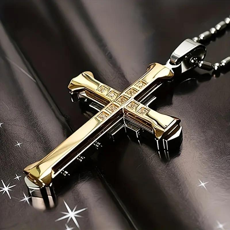 Fashion Crystal Cross Pendant Necklace Jesus Cross Hip Hop Necklaces for Men Stainless Steel Jewelry Party Anniversary Gift