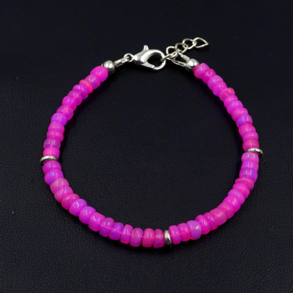 Natural Pink Opal Roundel Beads Bracelet, Ethiopian Multi Fire Gemstone Gift