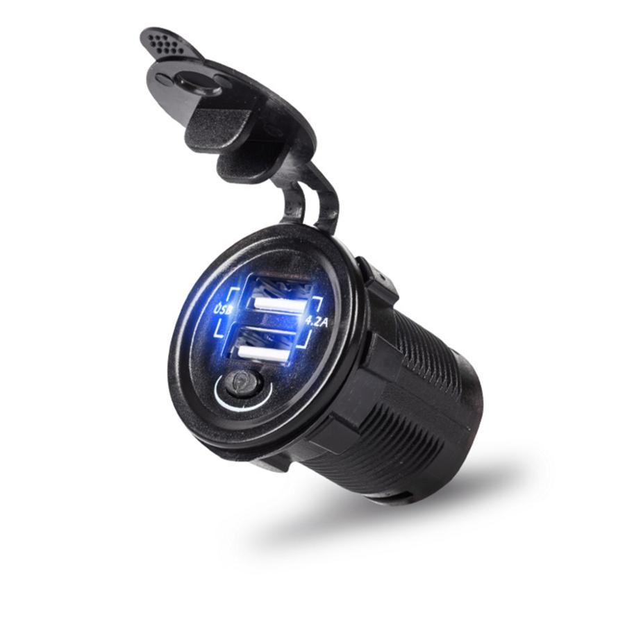 Dual Port USB Car Charger 12-24V 5V 2.1+2.1A Independent On/Off