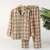 Couple Pajamas Two Piece Set Cotton Long Sleeved Pants Simple Plaid Print Pajamas Women Men Homewear Sleepwear
