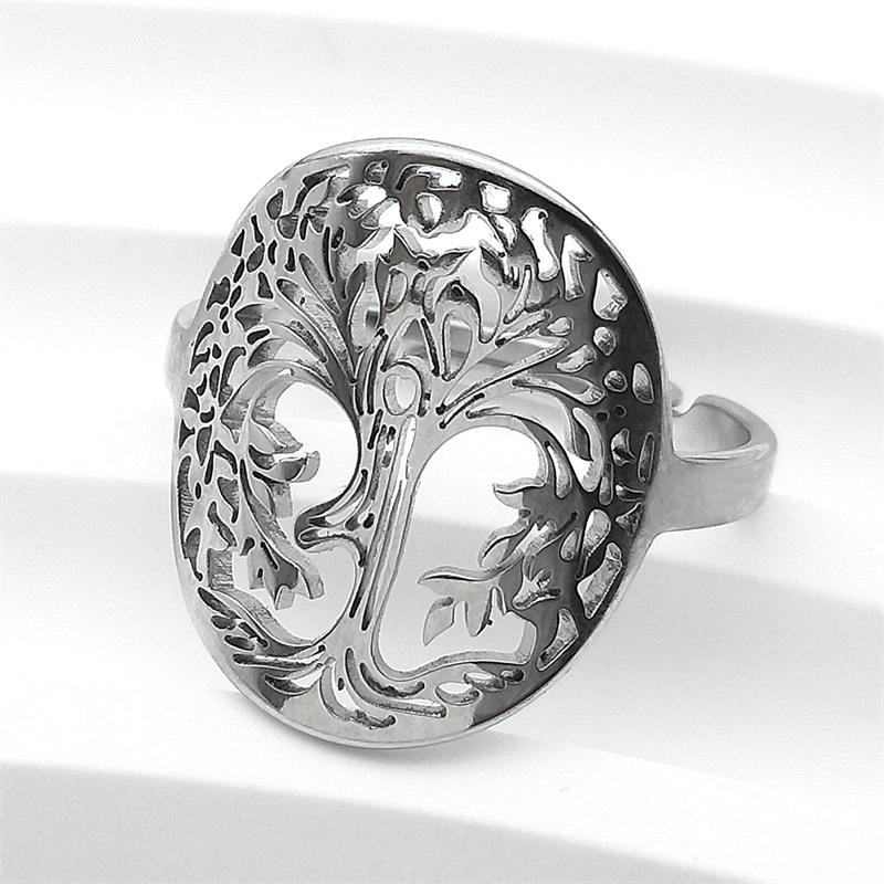 Yoga Healing Tree of Life Ring for Women Men Stainless Steel Gold Color Balance Spiritual Adjustable Rings Jewelry R59S02