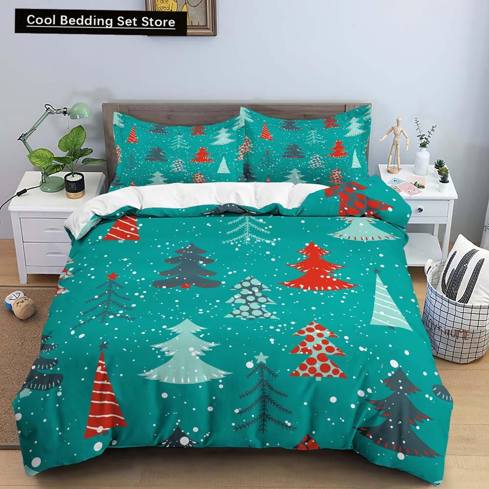 3D Christmas King Queen Duvet Cover Set Kids Cartoon Merry Christmas Red Quilt Cover 2/3pcs Polyester Beddings Set Single Double