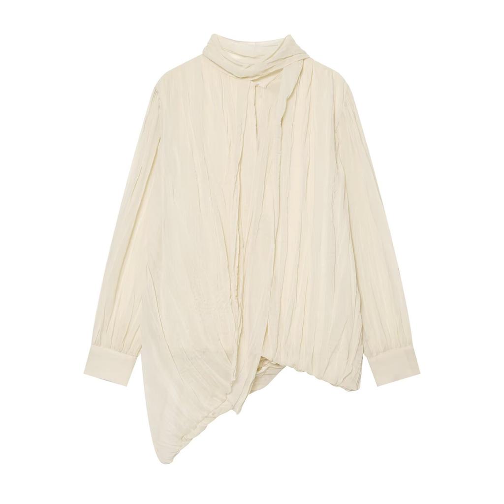 European and American style, new women's fashion, fashionable draped pleated shoulder shirt 1080219