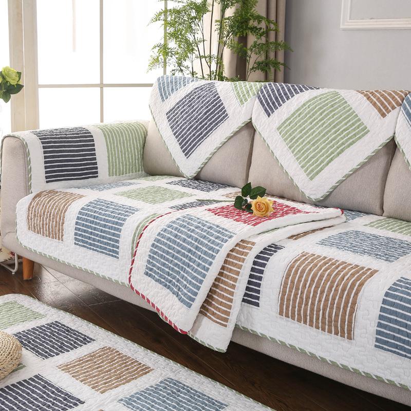 Cotton Square Plaid Sofa Cushion Four Seasons Quilted Sofa Seat Cover Cover