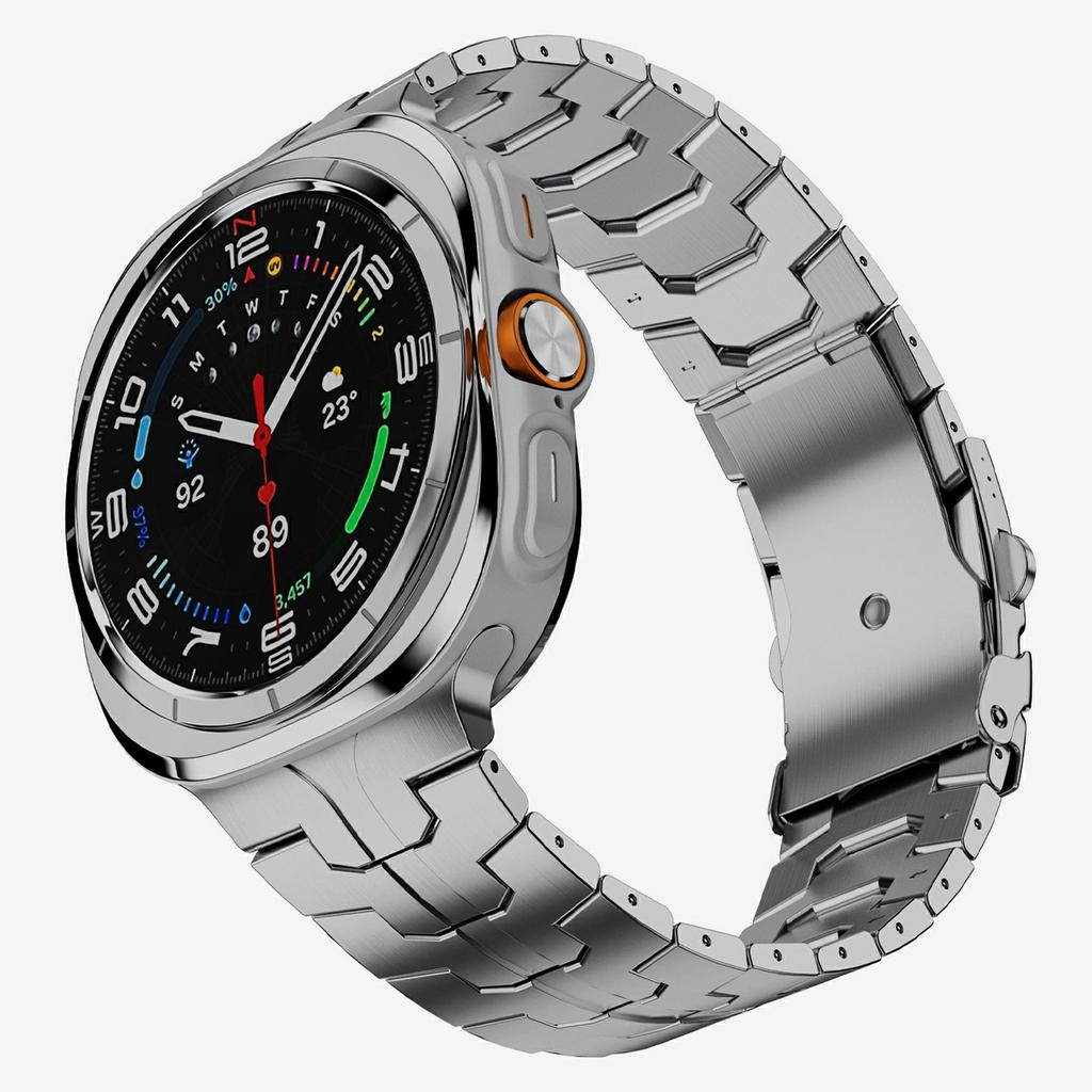 Stainless Steel Watch Band For Samsung Galaxy Watch8 44mm/40mm/Watch8 Classic 46mm Double Folding Buckle Wrist Strap Silver