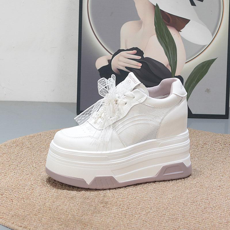 Fashion 10CM  Air Mesh Cloth Leather Ethnic Moccasins Vulcanize Native Flats Lace Up Shoes Chunky Sneaker Loafer Women Comfy